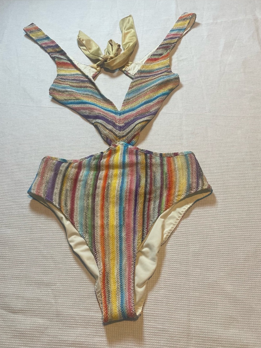 Missoni Mare Made in Italy Metallic Zigzag Cut-Out Halter One Piece Swimsuit XS